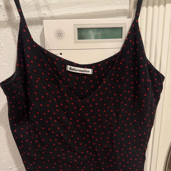 Reformation Marlowe Black and Red Polka Dot Mini Dress - Picture 5 of 7